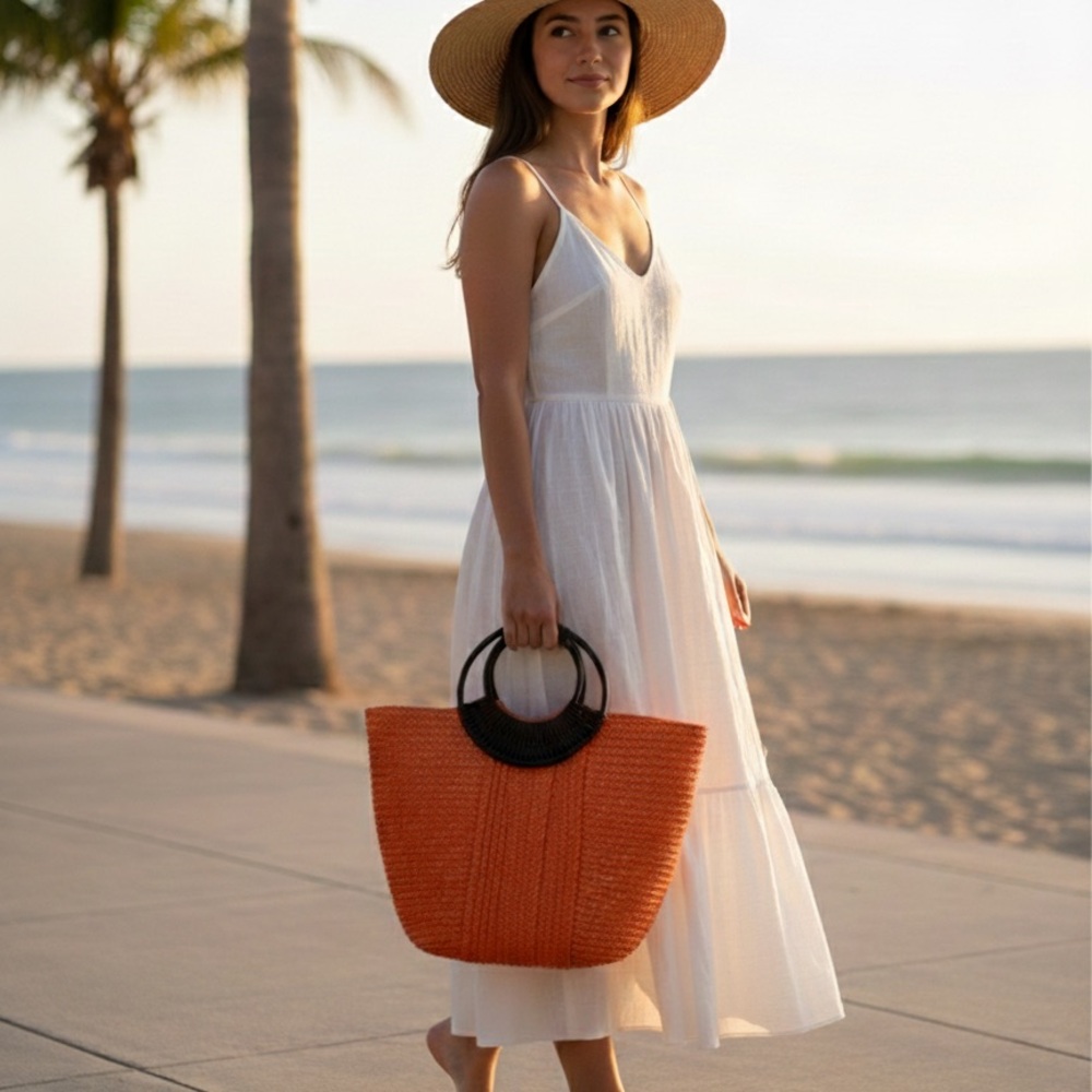 Summer Orange Palm Bag New